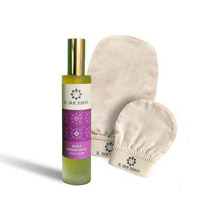 Box Promotionnelle : Huile hydratante + Gants exfoliants